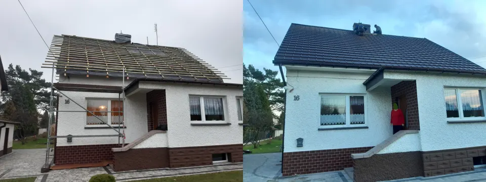 Remont dachu domu – nowe łaty pod pokrycie i gotowy ciemny dach